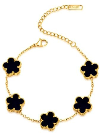 UYFRD Collana da donna in acciaio inox con cinque petali di foglia su entrambi i lati, collane per donne con ciondolo a forma di fiore, Misura unica, Agata