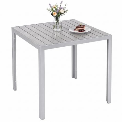 LIFERUN Gartentisch Wetterfest 75x75cm WPC, Quadratischer Balkontisch Klein | Tisch Balkon mit Aluminiumrahmen in Holzoptik, UV-beständiger Terrassentisch für 4 Personen, Ganz Grau