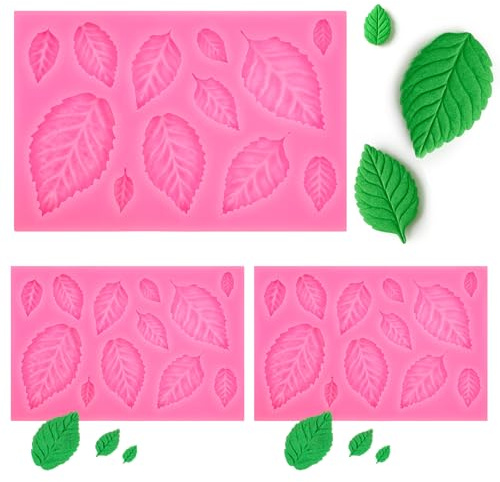 Apausvcm 3 st silikonformar blad, fondant silikonformar, 3D miniblad fondantform, blad fondantkakform, gör-det-själv silikonbakning fondantformar, bakformar för
