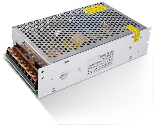 BuyWeek - Fuente de alimentación (12 V, 20 A, transformador de alimentación LED, 240 W, transformador de CA 115 V/230 V a CC 12 V, 20 A, adaptador para iluminación LED (S-240-12)