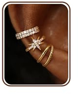 MILACOLATO 3 Stück Ear Cuff Gold Silber Fake Piercing Ohrringe Ohrclips Damen Ohne Ohrlöcher CZ Wrap Funkelnde Runde Huggie Clip Ohrringe Fake Helix Knorpel Earcuffs in Geschenkbox-CG