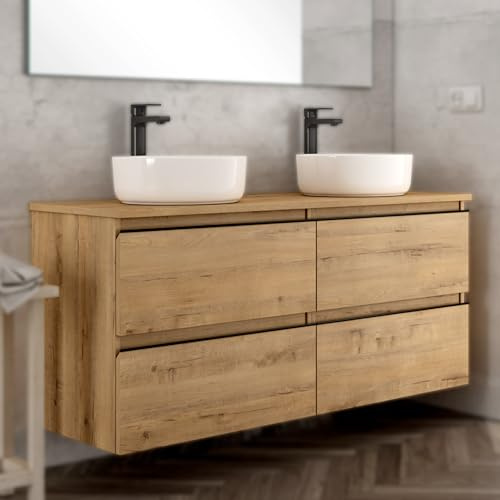 THE BATH POINT Mueble de Baño Sin Lavabo Black Inglet Top, Roble Rústico Veteado, Ancho de 120 cm