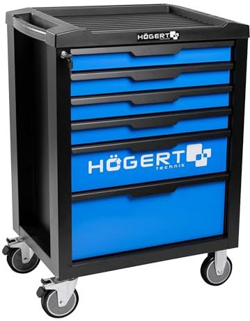 Högert Technik Werkstattwagen mit Werkzeug 274-tlg. | mit Rollen, Werkzeugschrank mit Schubladen, bestückt, fahrbar