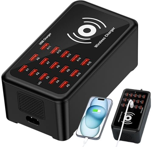 Estación De Carga USB Multipuerto | Hub De Carga para Tabletas | Estación De Inalámbrica Portátil 15 Puertos 100W para Tableta Teléfono Auriculares Reloj Hogar Viajes