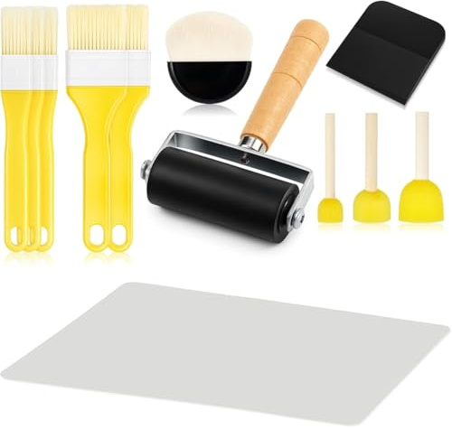 Uxsjakjsd Kit D'Outils de Découpage Essentiel : Pinceau en Mousse, Rouleau en Caoutchouc, Pinceau Semi-Circulaire et 12 Pièces pour Loisirs Créatifs