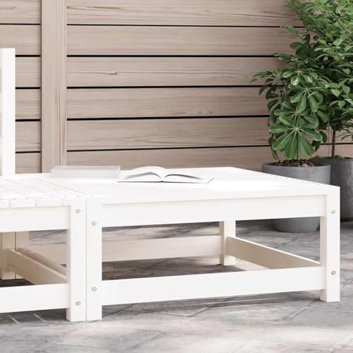 IBUQDDV Gartenhocker aus Massivholz Kiefer Weiß 70x70x30 cm Outdoor Sitzgelegenheit mit Latten-Design für Terrasse und Garten Langlebige Modulare Ottomane als Beistelltisch