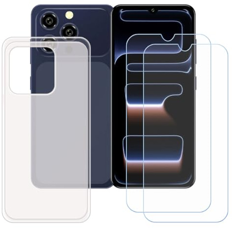 CongJiaLingXi Funda para Oukitel C17 (6.52) + Screen Protector, Translúcido Suave Silicona Caso + [2 Piezas] Cristal Templado Film Vidrio.