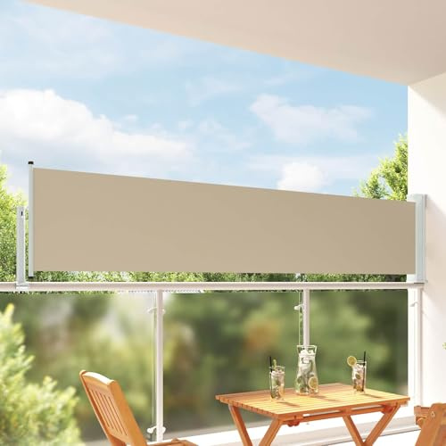 Kaloriko Toldo lateral 100% poliéster, hierro y acero, extensible, 300 cm, altura regulable, 110 hasta 150 cm, protección visual, cortavientos, terraza, jardín, balcón, exterior, resistente a la