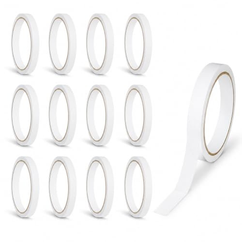 12 Rouleau Ruban Adhésif Double Face 6 mm x 10 m, Adhésif Papier Haute Adhérence Sans Résidus, pour Scotch Double Face pour Scrapbooking, Couture, Cartes, Emballage Cadeaux, Loisirs Créatifs DIY