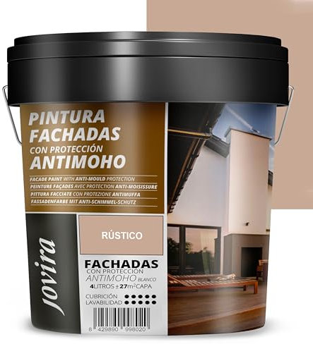 JOVIRA PINTURAS PINTURA FACHADAS ANTIMOHO. Repelente al agua, impermeable y anti fisuras. (4 Litros, Rustico)