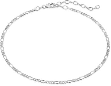 modabilé Damen Fußkette verstellbar 925er Sterling Silber Figarokette (2,2mm Breit 23cm - 28cm) Fußband 925 ohne Anhänger Silbernes Fußkettchen Frauen