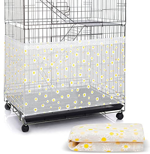 Shappy Large Bird Cage Net Cover for Seed Bird Cage Skirt Seed Catcher with Daisy Pattern Adjustable Nylon Protector for Budgie Parrot Parakeet Macaw(X-Large,White Daisy)