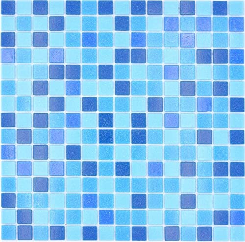 Mosaïque en verre - Mélange classique de verre - Turquoise et bleu - Papier collé - Mosaïque de piscine MOS210-PA327