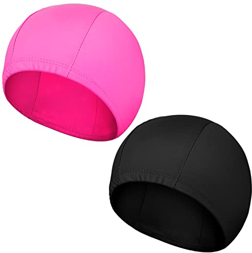 Geyoga 2 Pieces Swim Cap for Kids Waterproof Unisex Swimming Bathing Caps for Long and Short Hair Swimming Hats for Boys and Girls Children(Solid Pattern,Black, Pink)