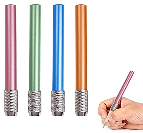 Bleistiftverlängerung Bleistift Extender Halter für Bleistift,4 Stück Verstellbar Aluminiumlegierung Aluminium Halter für Color Bleistifte & Kugelschreiber Extender