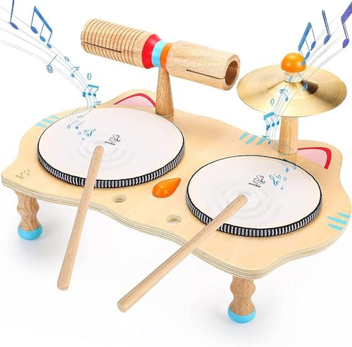 OATHX Spielzeug für Kinder aus Holz Musikspielzeug Trommel 6 in 1 Musik Kinderspielzeug Musikinstrumente für Kinder ab 2 Jahr Montessori Baby Toys 3 4 5 Geschenke für Mädchen Jungen Schlagzeug