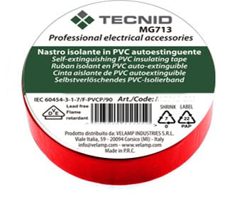 TECNID Nastro Isolante in PVC - 19mm x 25mt - Spessore 0,13mm – Impermeabile e resistente al calore – Colore rosso