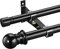 Harrms Double Curtain Pole, Curtain Poles for Eyelet Curtains, Black Curtain Pole 76-222cm, Extendable Metal Curtain Rod Room Darkening Curtain Pole for Blackout Voile Curtains