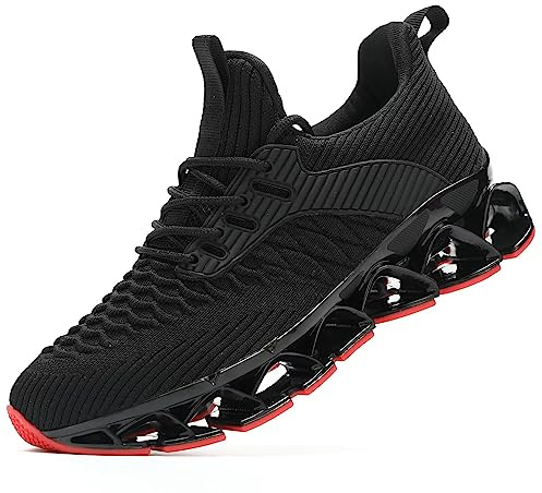 Wrezatro Damen Slip on Walking Laufschuhe Blade Tennis Casual Fashion Sneakers Komfort rutschfeste Arbeit Sport Athletic Trainer, schwarz / rot, 39 EU