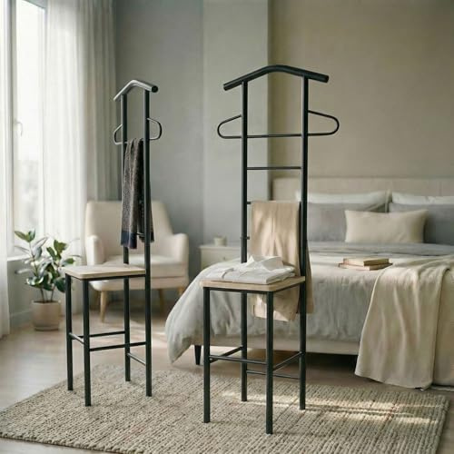 CARO-Möbel Juego de 2 percheros de caballero Jivo, estructura de metal negro y estante en roble Sonoma, 121 cm, perchero con percha para pantalones