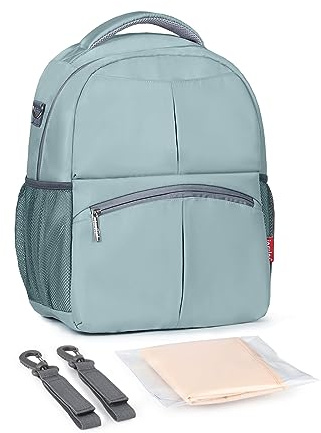 SONARIN Große Kapazität Wasserdicht Baby Wickelrucksack Wickeltasche,Multifunktionale Tragbare Babytasche Reise Wickeltasche Rucksack mit Wickelunterlage & Kinderwagen Haken(Grün)