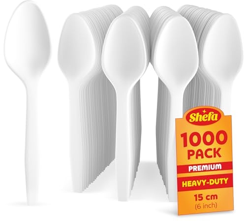 Shefa 1000 Premium Spoons, Heavy Duty Reusable Spoons, Microwave-Safe Tablespoon, 6 Long for Birthday, Parties, Camping