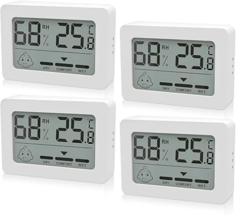 Termometro digitale igrometro interno 4 mini misuratori di umidità, termometro Smiley per camera dei bambini, soggiorno, ufficio, bianco