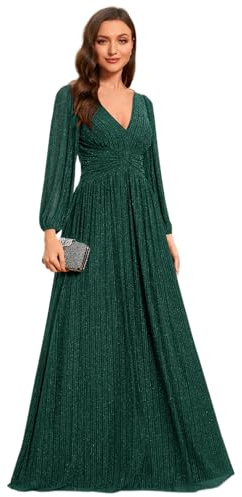 Ever-Pretty Damen Glitzer Lange Ärmel Übergröße Formelle Kleider für kurvige Frauen Winter Neujahr Kleid