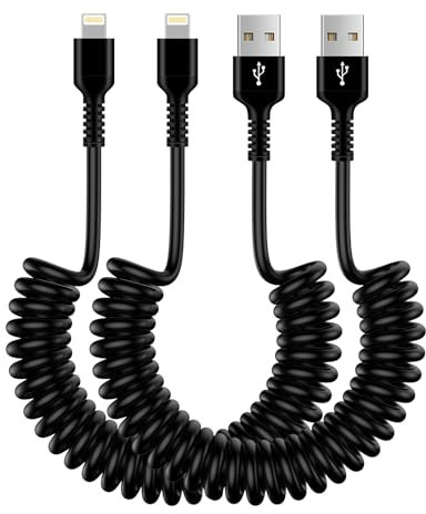 Coiled Lightning Cable, [MFi Certified] 2Pack 6FT/1.8M Apple Carplay Cable Lead, Retractable iPhone Charger Cable for Car Short Fast Charging Cord for iPhone 14 Pro/14 Plus/14/13/12/11/SE/X/XS/XR/8