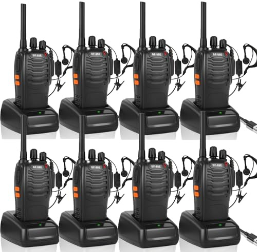 SINZUX 8Pcs Professional Walkie Talkies Rechargeable for Adults | Long Range Two Way Radio, 16CH, Supports Hand Free VOX Function, with LED Light and Earpieces, Outdoor, Work and Family Use