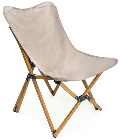 Outplea Folding Deck Chair for Garden Balcony Patio, Portable Butterfly Camping Chair with Carry Bag for Outdoor Beach, Beige
