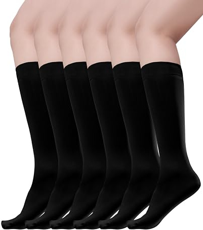 TRIFOLIUM 6 Par Dam Nylon Knästrumpor med Komfortkant 80 denier Kol En storlek (SOX3588-80D-6P-One Size-Charcoal)