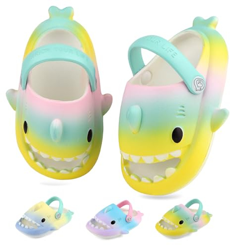 WUYISTAR Småbarn hajtofflor pojkar flickor haj clog glider halkfria sommarsandaler flip flop strand poolskor, Clog gul grön rosa, 31/31.5 EU