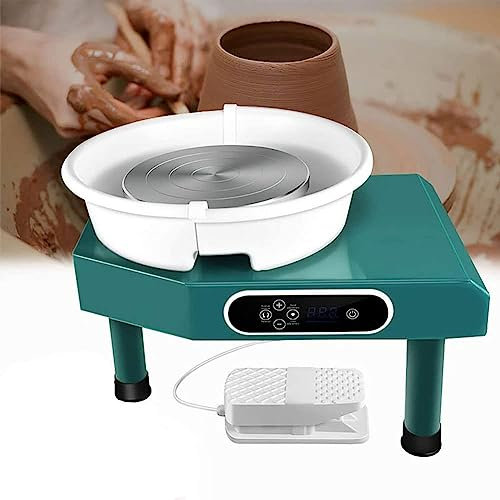 Electric Pottery Wheel with Ball Stylus, 11-Inch Clay Wheel Pottery Ceramic Wheel Thrower for Adult Beginners, Foot Pedal, LCD Touchscreen, Comes with 12 Clay Carving Tools and Clay Cutter green