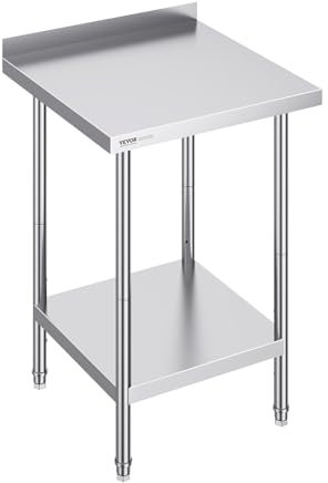 VEVOR Tavolo da Acciaio Inossidabile 610x610x914mm Tavolo Commerciale per Preparazione Alimenti - Ristorante, Casa