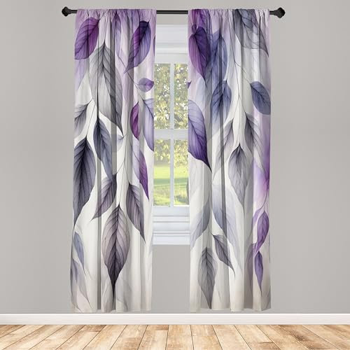 ABAKUHAUS Púrpura Juego de 2 Paños Cortinas, Hojas cayendo otoño, Tratamiento de Ventana para Habitación y Dormitorio, 2 Stück 75 cm x 225 cm, Cuarzo de Coco Morado