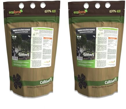 CULTIVERS Abono Bonsái Ecológico 2x1 kg Fertilizante granulado de Origen Vegetal 100% Orgánico y Natural de Liberación Lenta y Controlada con NPK 8-1-5+74% M.O y Ácidos Húmicos Crecimiento Controlado