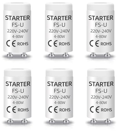 Liuyife 6 Pack 4-80W Fluorescent Tube FSU Starter, AC 220-240V, UV Lamp Starter Control Accessories,Long Life, Suitable for Fluorescent Lamps, Aquarium UVC Lamps, Neon Lamps