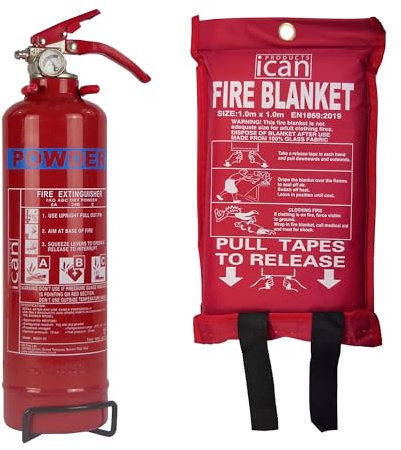 Home Safety 1kg Dry Powder Fire Extinguisher and 1.0M x 1.0M Soft Case Fire Blanket