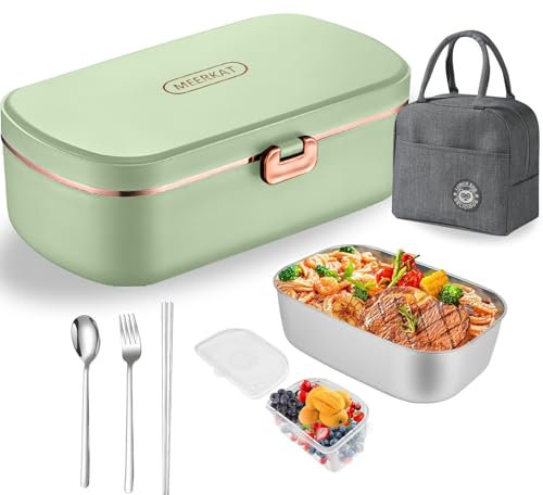 Scaldavivande Elettrico Portatile con Borsa Frigo e Posate,Porta Pranzo da Ufficio e Auto,Lunch Box Portavivande Termico Elettronico Portatile in Acciaio Inox (verde)