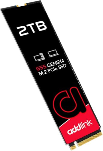 addlink G55 2TB PCIe 5.0 Gen5 NVMe M.2 SSD- Up to 10,300 MB/s - Gaming, Photography, Video Editing & Design - Internal Solid State Drive (ad2TBG55M2P)