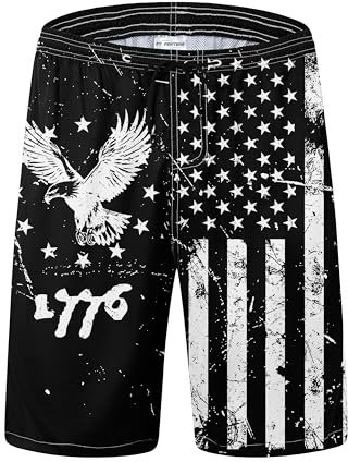 Mens Swim Trunks for Men, 1776 Patriotic Black American Flag Mens Board Shorts Swimwear Bathing Suit with Mesh Lining, Funny Hawaii Quick Dry Beach Shorts for Men Swimming Trunks, 3X-Large