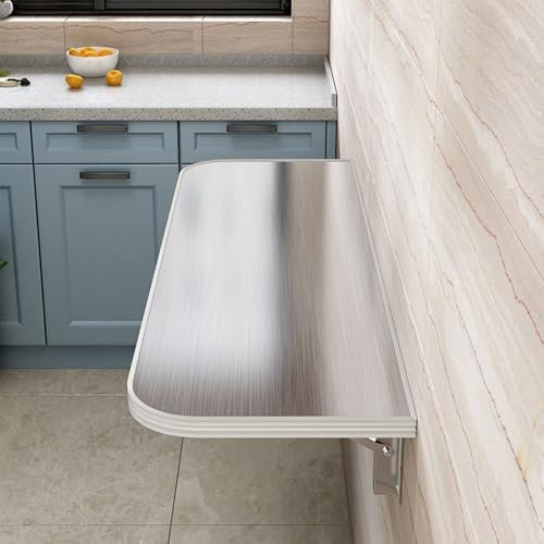 Generico Tavolo Pieghevole Da Parete Piano Di Lavoro In Acciaio Inox Tavolo Da Pranzo Scaffale A Muro Richiudibile Salvaspazio Per Ufficio Cucina Sala Da Pranzo(80x40cm/31.5x15.7in)