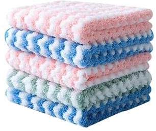 5Pcs Fleece Thickened Dish Cloth Does Not Stick to Oil Clean Kitchen Household Absorbs Water Without Shedding Scouring Pad Rag