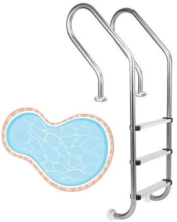 Échelle De Piscine 3 Marches, Robuste, Anti-Glissement, for Piscine Hors Sol, for Intérieur Et Extérieur