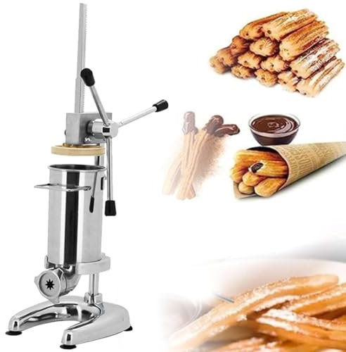 Churro Maker, macchina manuale in acciaio inox 2L/3L Churrera con 5 stampi per ciambelle spagnole, attrezzatura commerciale per snack