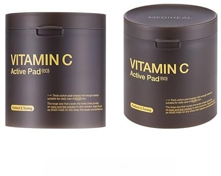 MEDIHEAL Vitamin C Radiant & Toning Pad – 60 Pads / 250ml | Brightening Toner with Niacinamide, Sea Buckthorn & Vitamin Complex | Exfoliating Cotton Face Pads | Korean Skincare