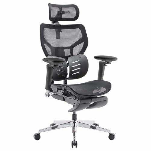 MUSSO X700 Bürostuhl mit GlideTrack-Lendenstütze, Schwarz | 6D-Armlehnen, 4D-Kopfstütze, gleitender Sitz und Fußstütze, CloudMesh, 5-Stufen-Neigung