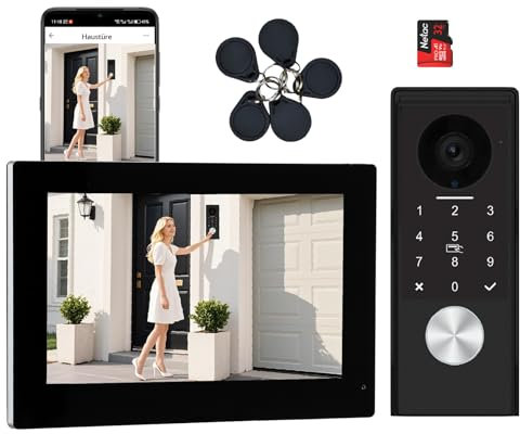 Honmidatek Videoportero de 2 Hilos, Timbre con cámara, cámara Full HD, intercomunicador con contraseña, Pantalla táctil a Color de 7 y Audio bidireccional, App Tuya, Detección Humano