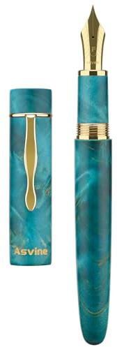 Asvine Penna stilografica in legno stabilizzato C2000 Numero 8 con pennino medio, grande, fatta a mano, modello unico, con confezione regalo e set da collezione - Oasis